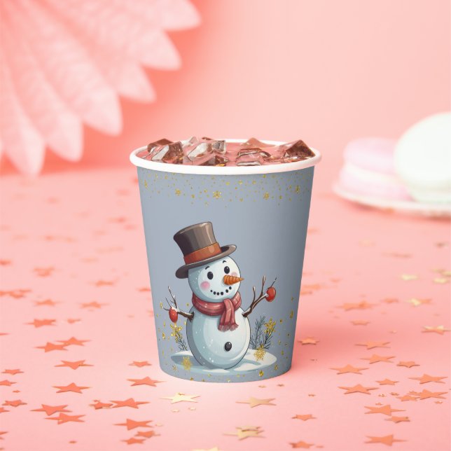 Blue & Gold Little Snowflakes Snowman Baby Dusche Pappbecher (Insitu)
