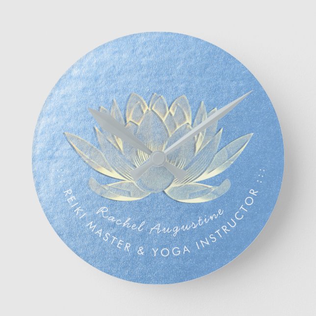 Blue Gold Lotus Yoga Studio Meditation Instructor Runde Wanduhr (Vorderseite)