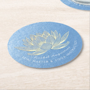 Blue Gold Lotus Yoga Studio Meditation Instructor Runder Pappuntersetzer
