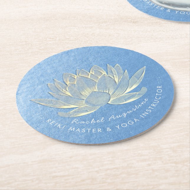 Blue Gold Lotus Yoga Studio Meditation Instructor Runder Pappuntersetzer (Angewinkelt)