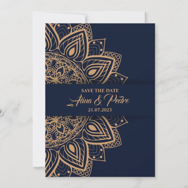 Blue Gold Luxury Wedding Invitation Card Einladung (Vorderseite)
