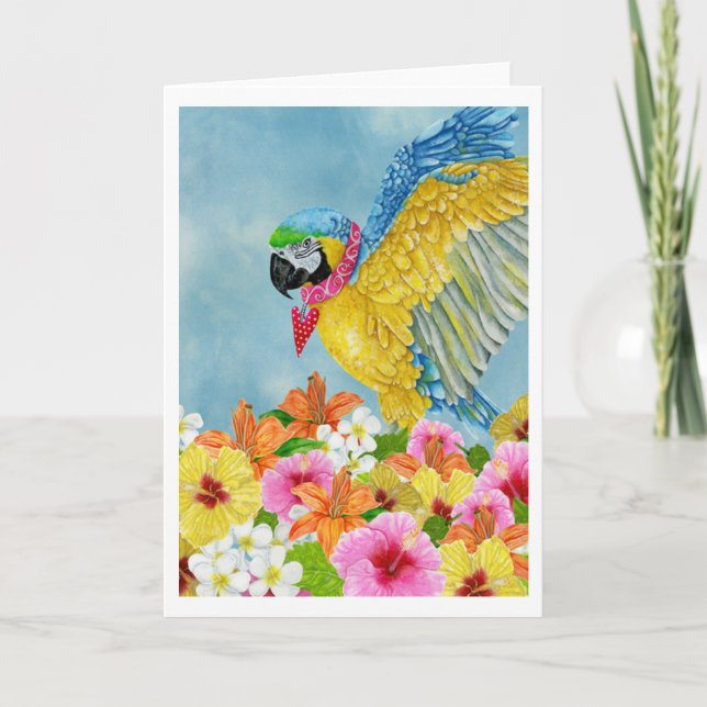 Blue & Gold Macaw Watercolor Blank Grußkarte Karte (Vorderseite)
