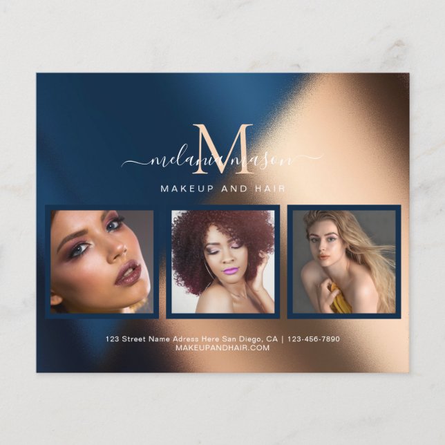 Blue Gold Makeup Artist Salon Foto Elegante Flyer (Vorne)
