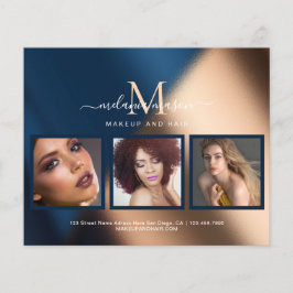 Blue Gold Makeup Artist Salon Foto Elegante Flyer