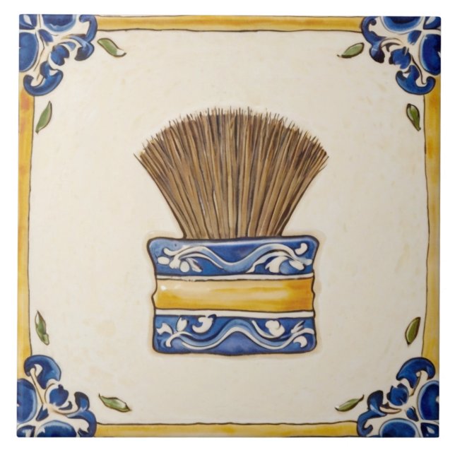 Blue & Gold Makeup Brush oder Shave Brush Badezimm Fliese (Vorderseite)