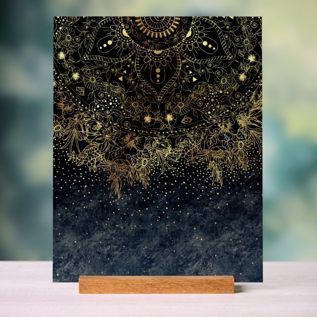Blue Gold Mandala Floral Acrylschild (Neutral)
