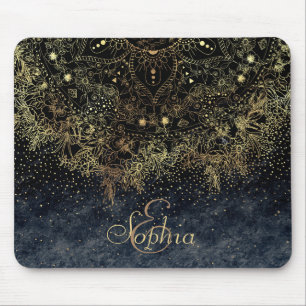Blue Gold Mandala Floral Mousepad