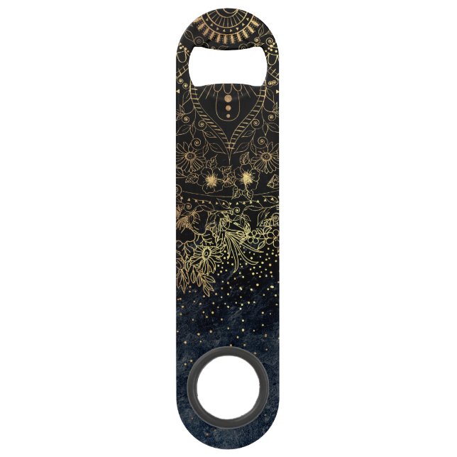 Blue Gold Mandala Floral Speedflaschenöffner (Vorderseite)