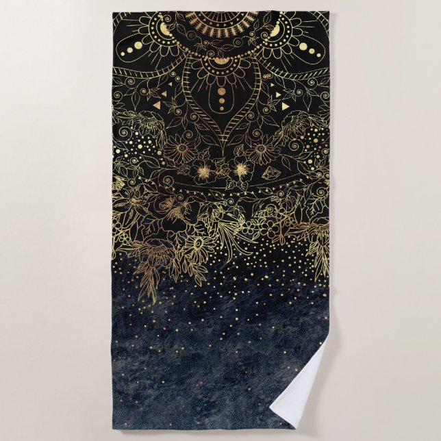 Blue Gold Mandala Floral Strandtuch (Vorderseite)