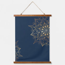 Blue & Gold Mandala | Islamische Kunst Inspiriert Wandteppich Mit Holzrahmen