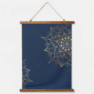Blue & Gold Mandala | Islamische Kunst Inspiriert Wandteppich Mit Holzrahmen