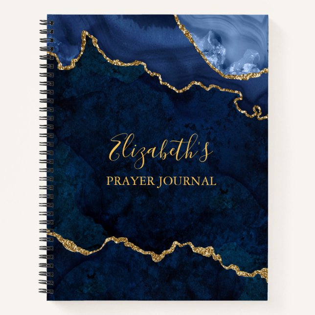 Blue Gold Marble Agate Geode Journal de prière (Devant)