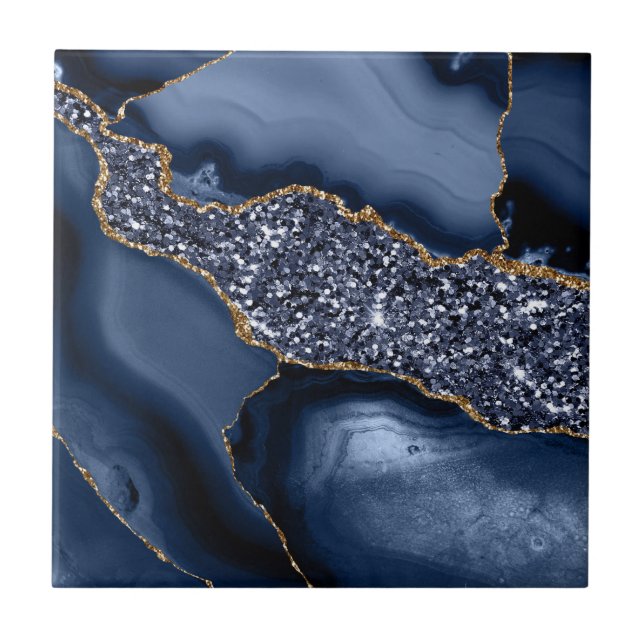 Blue Gold Marble Agate Moderne Küche Badezimmer Fliese (Vorderseite)