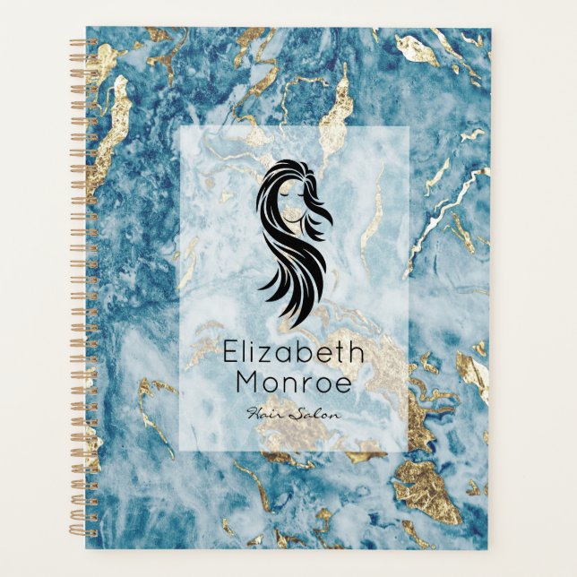 Blue Gold Marble Hair Salon Planer (Vorderseite)