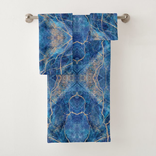 Blue Gold Marble Hübsch Badhandtuch Set (Insitu)