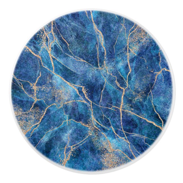 Blue Gold Marble Hübsch Keramikknauf (Vorderseite)