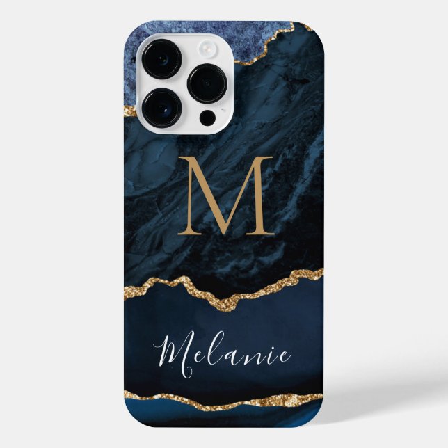 Blue Gold Marble Individuelle Name Letter iPhone C iPhone 14 Pro Max Hülle (Rückseite)