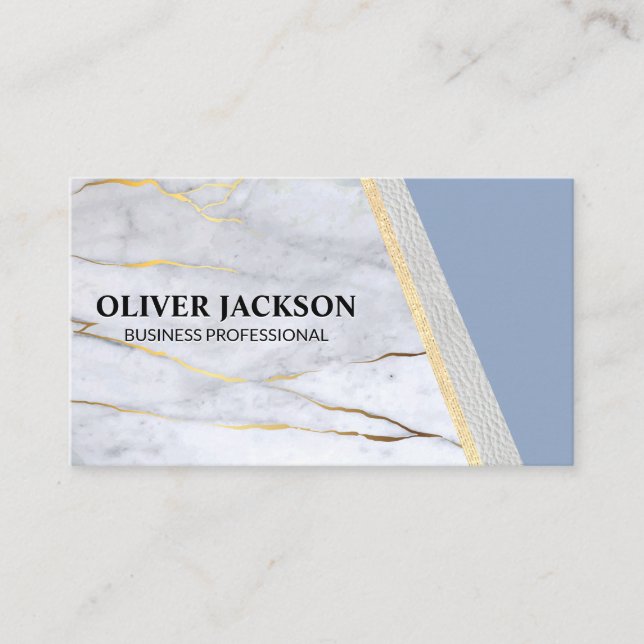 Blue Gold Marble | Leder | Luxus Visitenkarte (Vorderseite)