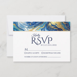 Blue Gold Marble RSVP Elegant Wedding Response