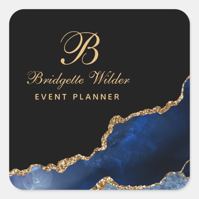 Blue Gold Marmor Agate Event Planner Quadratischer Aufkleber (Vorderseite)