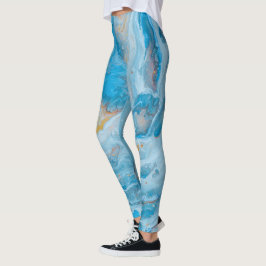 Blue Gold Marmor Art Leggings