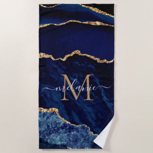Blue Gold Marmor Ihr Name Letter Beach Handtuch