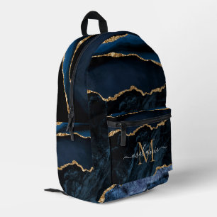 Blue Gold Marmor Monogramm Ihr Name Rucksack