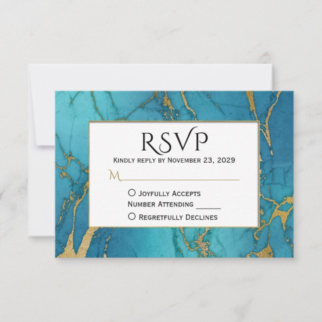 Blue Gold Marmor UAWG Wedding Response RSVP Karte (Vorderseite)