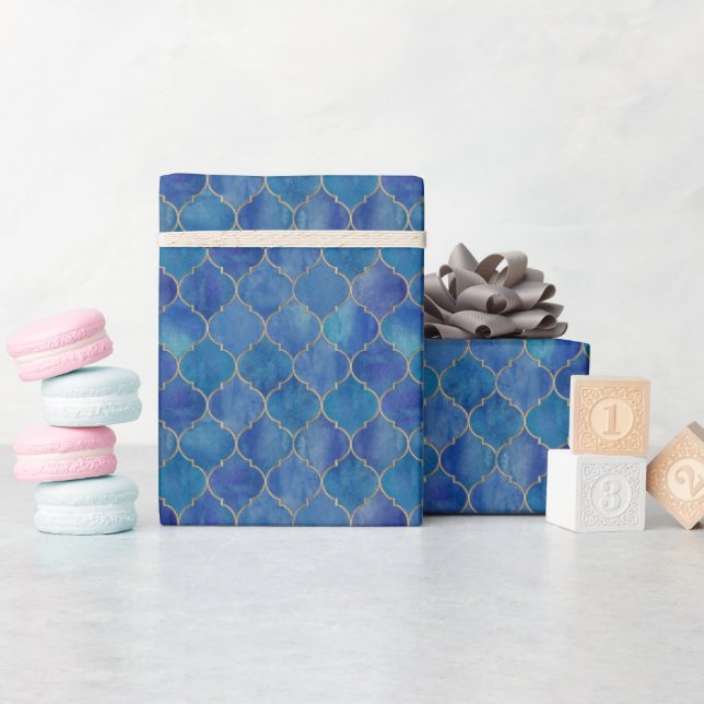 Blue & Gold marokkanische Tile Wrap Geschenkpapier (Babyparty)