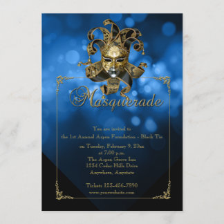 Blue Gold Masquerade Mardi Gras Ball Einladung
