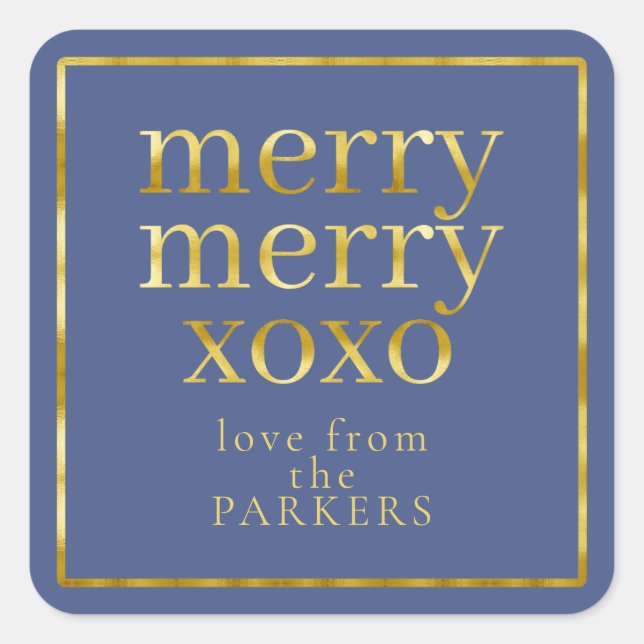 Blue Gold Merry Merry XOXO ID1009 Quadratischer Aufkleber (Vorderseite)