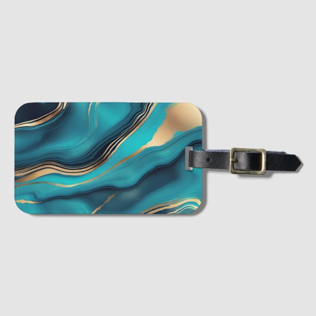 Blue Gold Metallic Marmorstein Gepäckanhänger (Vorderseite (Horizontal))