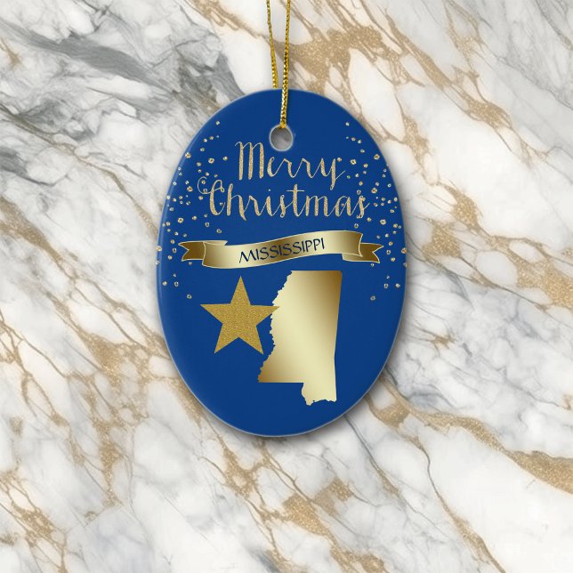 Blue Gold Mississippi Star Keramikornament (Von Creator hochgeladen)