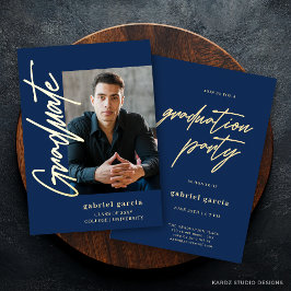 Blue Gold Modern Graduation Invitation Folieneinladung