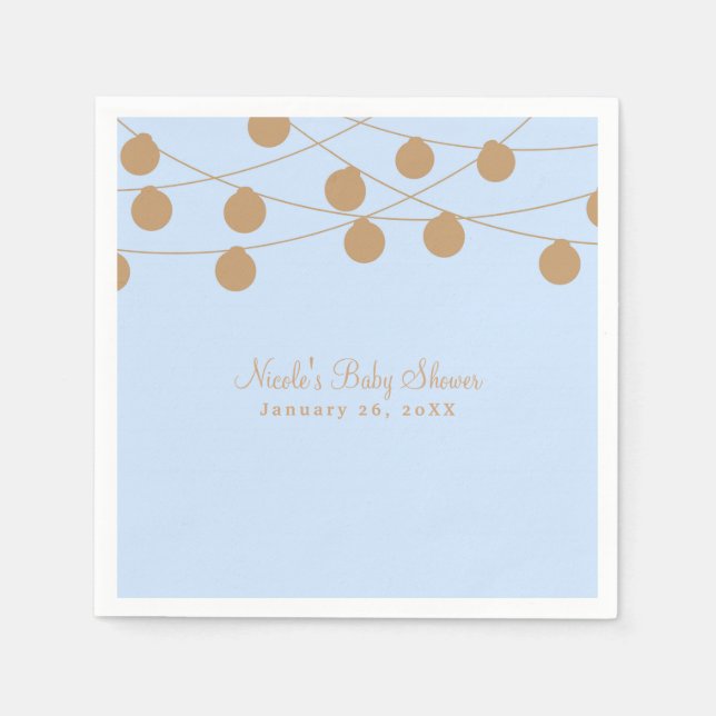Blue & Gold Modern String Lights Baby Dusche Party Serviette (Vorderseite)