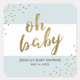Blue & Gold Modern Stripes Boy Baby Dusche Gefalle Quadratischer Aufkleber