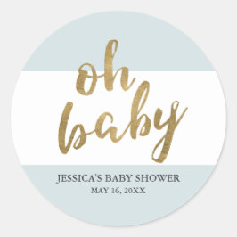 Blue & Gold Modern Stripes Boy Baby Dusche Gefalle Runder Aufkleber