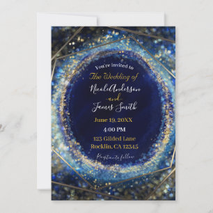 Blue & Gold Moderne Abstrakt Glam Wedding Einladung