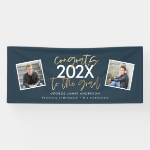 Blue Gold Moderne Drehbuch Multi-Foto-Abschluss Banner