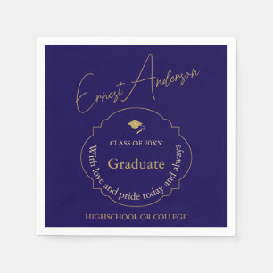 Blue Gold Moderne Elegante Graduate Graduate Party Serviette