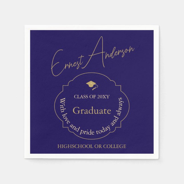 Blue Gold Moderne Elegante Graduate Graduate Party Serviette (Vorderseite)