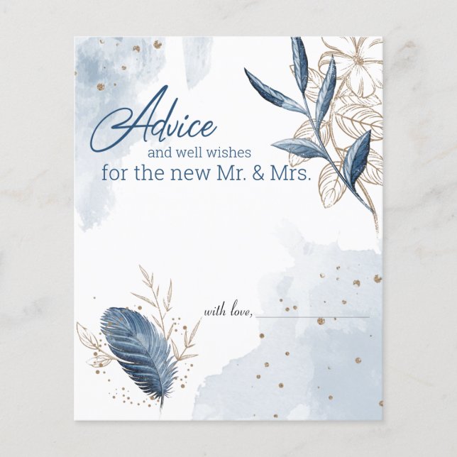 Blue Gold Moderne Floral Elégante Carte Conseil (Devant)