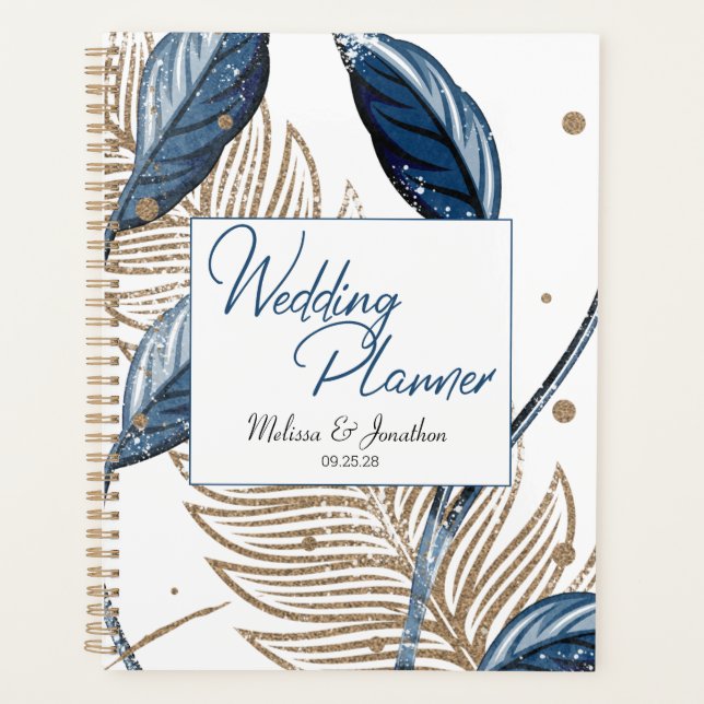 Blue Gold Moderne Floral Mariage élégant (Devant)