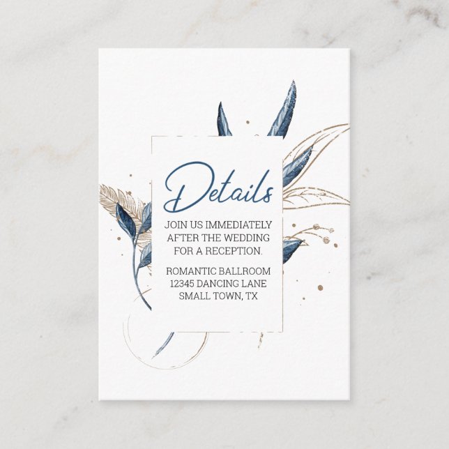 Blue Gold Moderne florale Elegante Hochzeit Begleitkarte (Vorderseite)