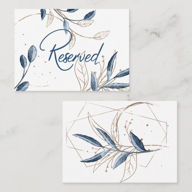 Blue Gold Moderne florale Elegante Hochzeit Platzkarte (Vorne/Hinten)