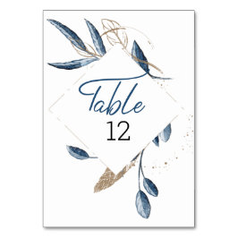 Blue Gold Moderne florale Elegante Hochzeit Tischnummer