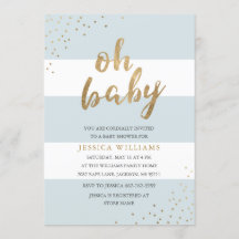 Blue & Gold Moderne Streifen Oh Baby Dusche einlad