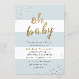 Blue & Gold Moderne Streifen Oh Baby Dusche einlad Einladung