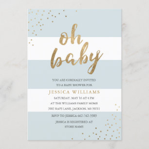 Blue & Gold Moderne Streifen Oh Baby Dusche einlad Einladung