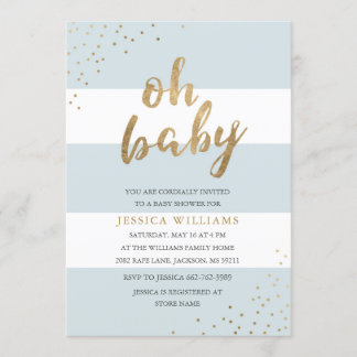 Blue & Gold Moderne Streifen Oh Baby Dusche einlad Einladung